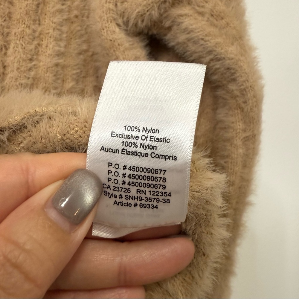 Aritzia Babaton Ulmann V-Neck Sweater Tan Fuzzy Chunky Ribbed Knit Sz S - Picture 9 of 13